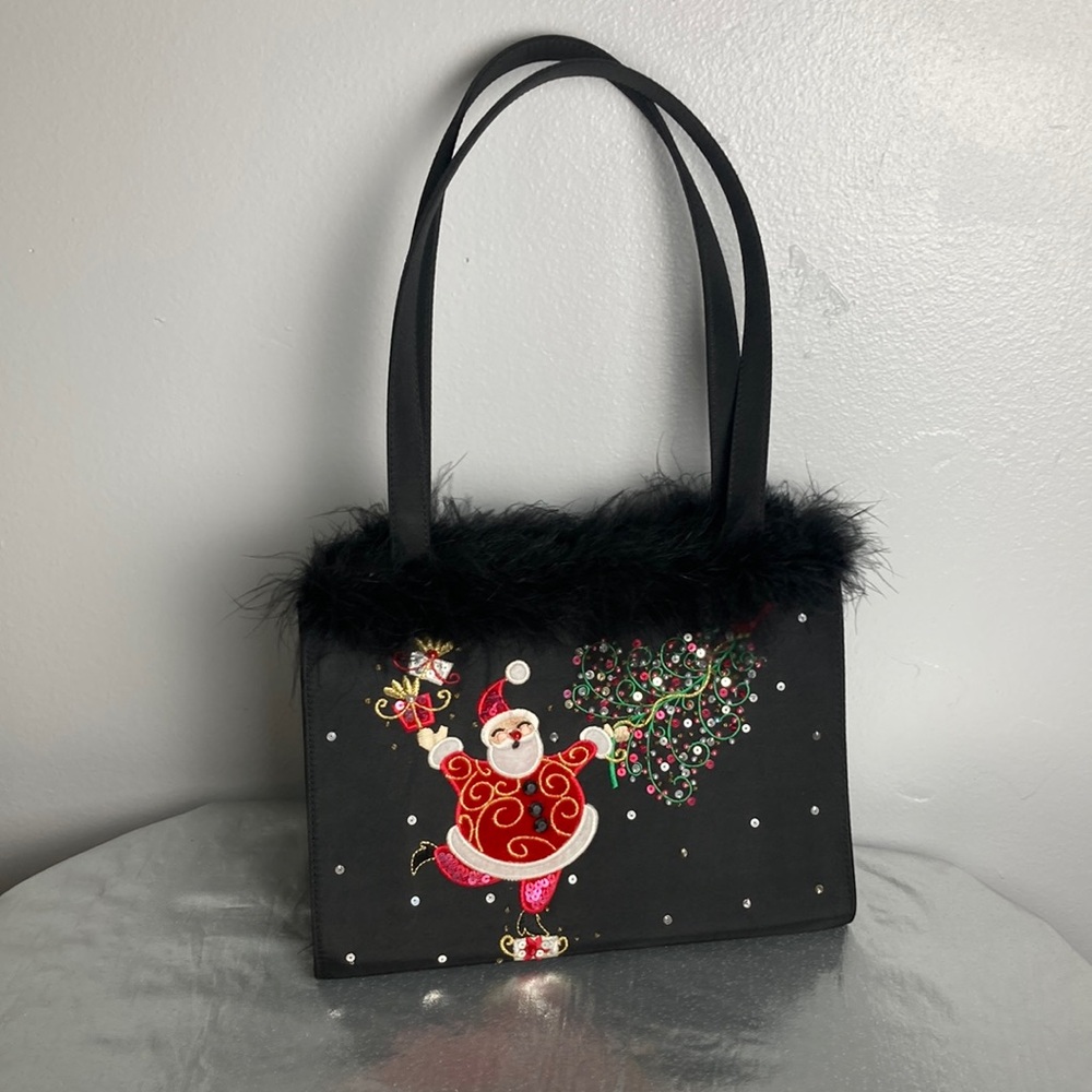 Black and Red Shoulder Bag with Festive Santa Design